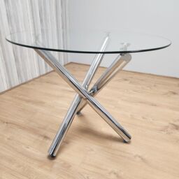 KOSY KOALA Modern Round Chrome Metal & Clear Glass Kitchen Dining Table Only - thumbnail 3