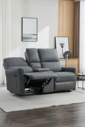 More4Homes Madrid 2 Seater W Console Manual Air Leather Recliner Sofa in Grey - thumbnail 6