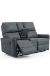 More4Homes Madrid 2 Seater W Console Manual Air Leather Recliner Sofa in Grey - thumbnail 3