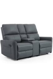 More4Homes Madrid 2 Seater W Console Manual Air Leather Recliner Sofa in Grey - thumbnail 2