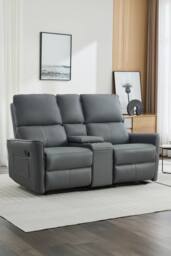 More4Homes Madrid 2 Seater W Console Manual Air Leather Recliner Sofa in Grey - thumbnail 1