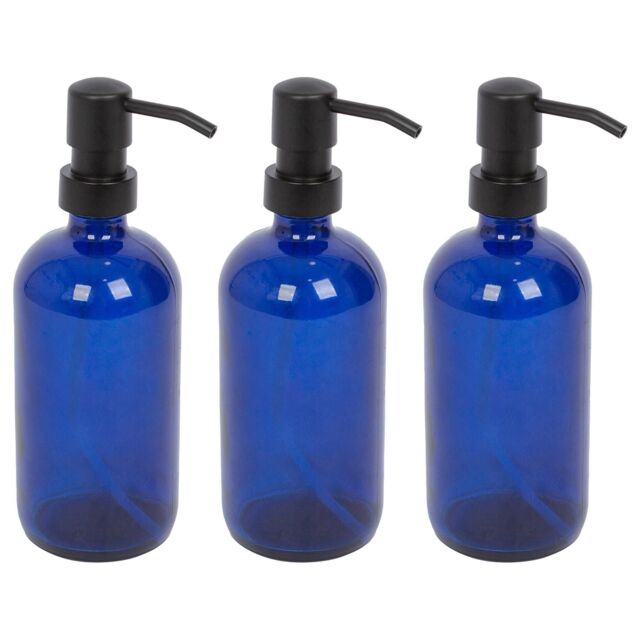 Harbour Housewares 3x Glass Soap Dispensers in Blue - image 1