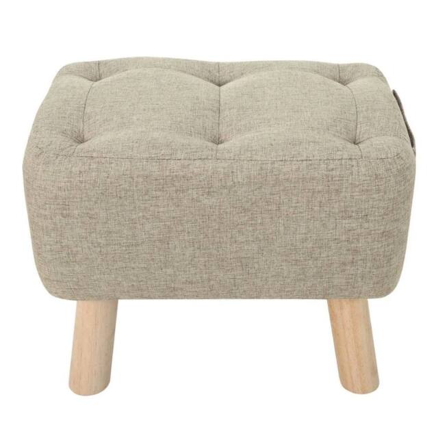 Kelvenix khaki Linen Footstool Tufted Pouffe Padded Seat - Size: 0.6m2 - image 1