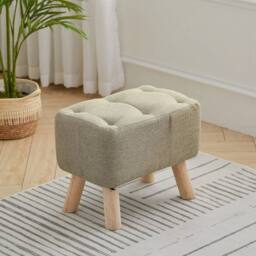 Kelvenix khaki Linen Footstool Tufted Pouffe Padded Seat - Size: 0.6m2 - thumbnail 5