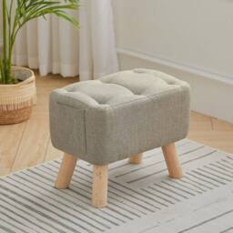 Kelvenix khaki Linen Footstool Tufted Pouffe Padded Seat - Size: 0.6m2 - thumbnail 4