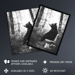 "Artery8 Grizzly Bear Toilet Black White Forest Landscape Wall Art Print in Grey - Size: W12"" x H16""" - thumbnail 2