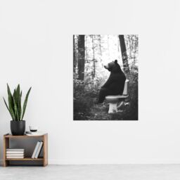 "Artery8 Grizzly Bear Toilet Black White Forest Landscape Wall Art Print in Grey - Size: W12"" x H16""" - thumbnail 4
