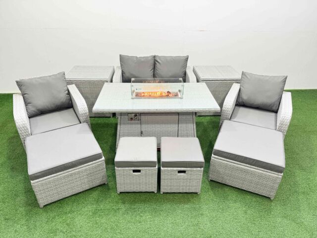 Fimous 8 Seater Outdoor Garden Furniture Set with Love Sofa in Light Grey - image 1