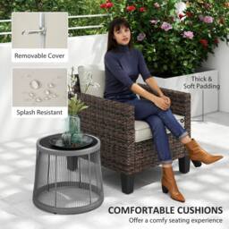 OUTSUNNY Single Rattan Chair, Garden Armchair with Cushions, Brown - thumbnail 6
