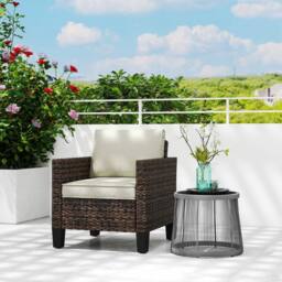 OUTSUNNY Single Rattan Chair, Garden Armchair with Cushions, Brown - thumbnail 1