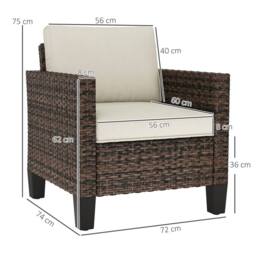 OUTSUNNY Single Rattan Chair, Garden Armchair with Cushions, Brown - thumbnail 3