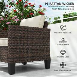 OUTSUNNY Single Rattan Chair, Garden Armchair with Cushions, Brown - thumbnail 4