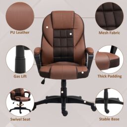HOMCOM Executive Office Chair High Back Computer Chair with Armrests Brown - thumbnail 5