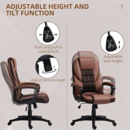 HOMCOM Executive Office Chair High Back Computer Chair with Armrests Brown - thumbnail 4