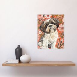 "Artery8 Dog Lover Cute Shih Tzu Puppy With Wildflowers Wall Art Print in Pink - Size: W12"" x H16""" - thumbnail 4