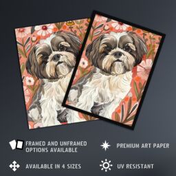 "Artery8 Dog Lover Cute Shih Tzu Puppy With Wildflowers Wall Art Print in Pink - Size: W12"" x H16""" - thumbnail 2
