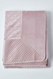 Homescapes Luxury Quilted Velvet Bedspread Geometric Pattern Throw in Pink - Size: Double - thumbnail 2