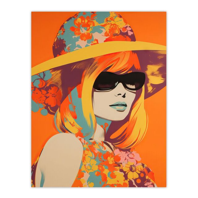 Artery8 Wall Art Print Flower Power Portrait 1960's Style Vintage Retro Silkscreen Artwork Vibrant Bold Bright Colourful Painting Poster - image 1