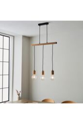 Netlighting Sven Bar Pendant Ceiling Lamp Matt Black Natural Wood - thumbnail 4