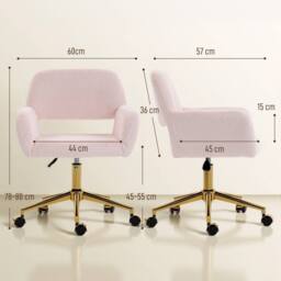 HOMCOM Swivel Office Chair, Vanity Desk Chair with Adjustable Height, Wheels in Light Pink - thumbnail 3