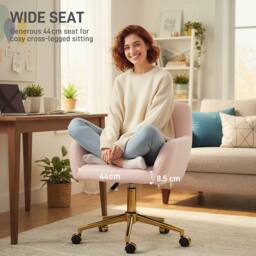HOMCOM Swivel Office Chair, Vanity Desk Chair with Adjustable Height, Wheels in Light Pink - thumbnail 4