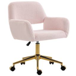 HOMCOM Swivel Office Chair, Vanity Desk Chair with Adjustable Height, Wheels in Light Pink - thumbnail 2