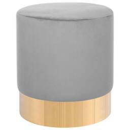 Wyld and Coco Grey Velvet Round Footstool with Gold Base - thumbnail 2