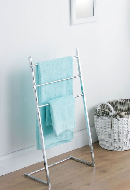 Orsina Elegant 3 Arm Chrome Towel Stand, Standing Towel Bar with Air Circulation Space, Modern Metal Towel Rack in Silver - image 1
