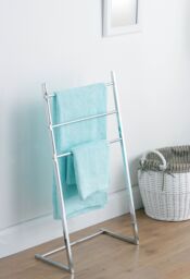 Orsina Elegant 3 Arm Chrome Towel Stand, Standing Towel Bar with Air Circulation Space, Modern Metal Towel Rack in Silver - thumbnail 1