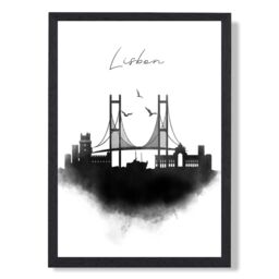 ARTZE Lisbon Watercolour Skyline City Framed Print SIZE: A3 with Black Frame - Size: A4 - thumbnail 1