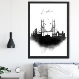 ARTZE Lisbon Watercolour Skyline City Framed Print SIZE: A3 with Black Frame - Size: A4 - thumbnail 2