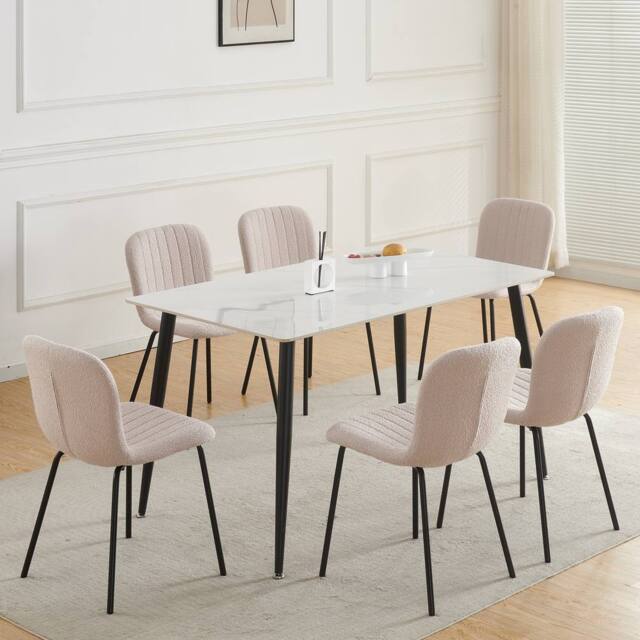 MCC Direct Bella Luxe Set of 6 Teddy Faux Fur Dining Chairs in Baby Pink - image 1