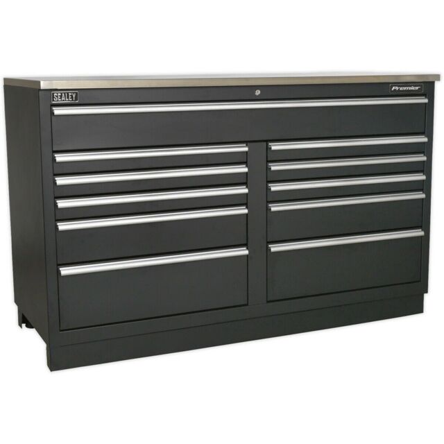 Loops 1.55m Heavy Duty Modular Floor Cabinet - 11 Locking Drawers - Steel Construction in Metallics - image 1