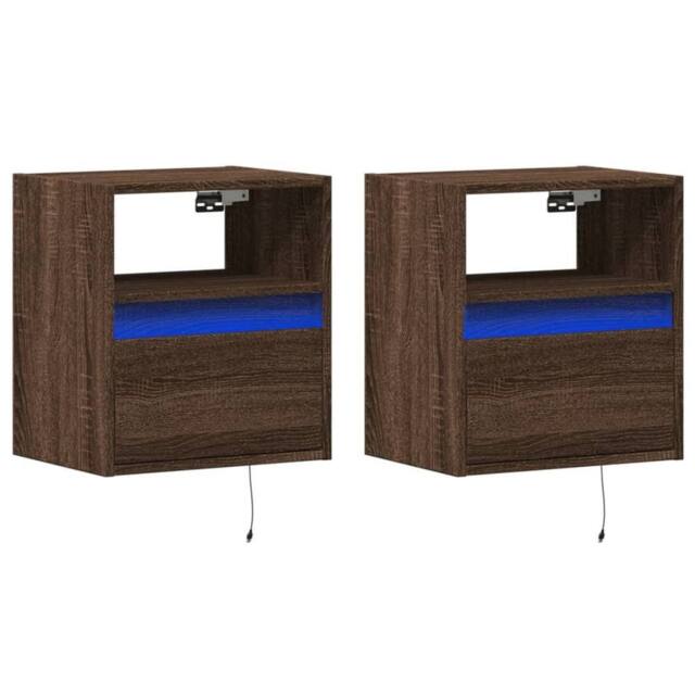Berkfield Home TV Wall Cabinets with LED Lights 2 pcs Brown Oak 41x31x45 cm - Size: 41 x 31 x 45 cm - image 1