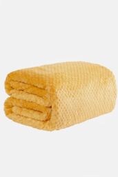OHS Luxury Large Waffle Honeycomb Mink Warm Throw in Yellow - Size: 200 cm x 240 cm - thumbnail 2