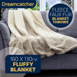 Dreamcatcher Luxury Faux Fur Polyester Throw Over Blanket 160x130cm in Cream - Size: 160x130 cm - thumbnail 3