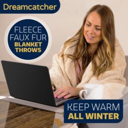 Dreamcatcher Luxury Faux Fur Polyester Throw Over Blanket 160x130cm in Cream - Size: 160x130 cm - thumbnail 6