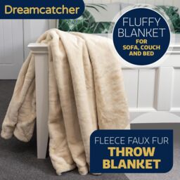 Dreamcatcher Luxury Faux Fur Polyester Throw Over Blanket 160x130cm in Cream - Size: 160x130 cm - thumbnail 4
