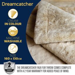 Dreamcatcher Luxury Faux Fur Polyester Throw Over Blanket 160x130cm in Cream - Size: 160x130 cm - thumbnail 7