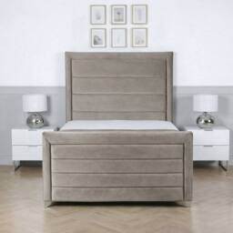 Living Comfort Bedz Selena Plush Velvet Upholstered Bed Slatted Base with 48Inch Headboard in Light Grey - Size: Small Double - thumbnail 2