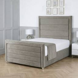 Living Comfort Bedz Selena Plush Velvet Upholstered Bed Slatted Base with 48Inch Headboard in Light Grey - Size: Small Double - thumbnail 1