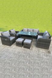 Fimous Rattan Outdoor Lifting Dining Coffee Table Love Sofa 3 Seater Sofa Small Footstools Recling Chairs in Dark Grey - thumbnail 1
