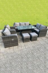 Fimous Rattan Outdoor Lifting Dining Coffee Table Love Sofa 3 Seater Sofa Small Footstools Recling Chairs in Dark Grey - thumbnail 2