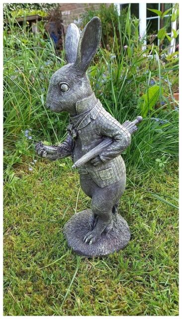 Inspirational Gifting White Rabbit Garden Sculpture Decoration Ornament in Grey - image 1