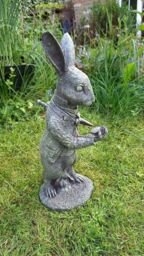 Inspirational Gifting White Rabbit Garden Sculpture Decoration Ornament in Grey - thumbnail 5