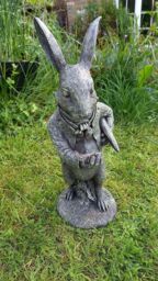 Inspirational Gifting White Rabbit Garden Sculpture Decoration Ornament in Grey - thumbnail 4