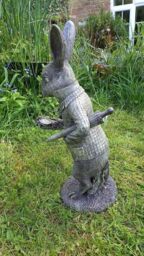 Inspirational Gifting White Rabbit Garden Sculpture Decoration Ornament in Grey - thumbnail 3