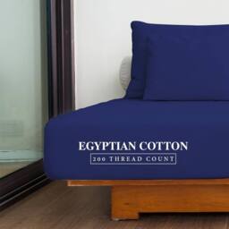 Homes-Linen 100% Egyptian Cotton 200TC Fitted Sheet 30cm Deep Pocket in Blue - Size: Single - thumbnail 2