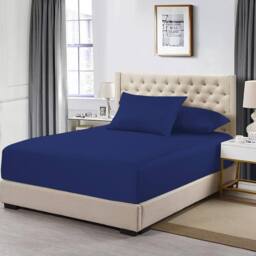 Homes-Linen 100% Egyptian Cotton 200TC Fitted Sheet 30cm Deep Pocket in Blue - Size: Single - thumbnail 1