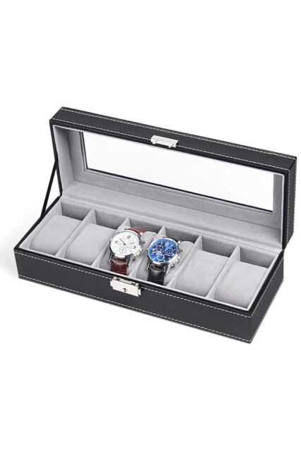 Living and Home Faux Leather Watch Display Case Jewelry Storage Boxes in Black - image 1